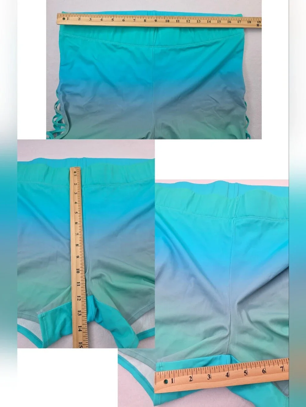 Torrid Set Aqua Seaside Gradient Rash Guard + Lattice-Side Swim Shorts 3731-CU